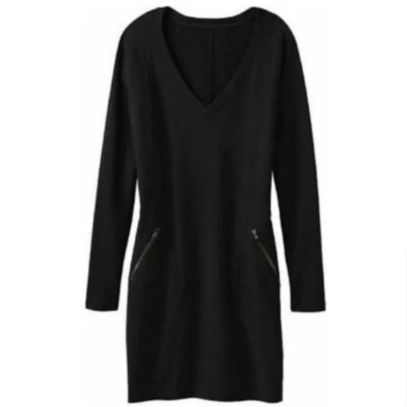 Athleta Black Enchanted V-Neck Sweatshirt Dress XS - Picture 1 of 7